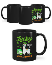 Load image into Gallery viewer, Llama Lucky To Be A Science Teacher Green Books St Patrick's Day Gift Mug
