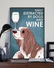 Load image into Gallery viewer, Cute Springer Spaniel Dog And Red Wine Blue Background Gift For Dog Lovers Vertical Poster
