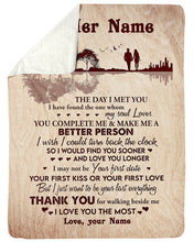Load image into Gallery viewer, Custom Name Gift For Wife Lake Reflection You Complete Me Sherpa Blanket
