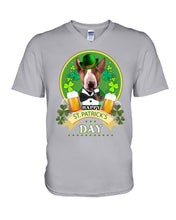 Load image into Gallery viewer, Bull Terrier With Beer Celebrate St Patrick's Day Gift For Dog Lovers Guys V-Neck

