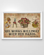 Load image into Gallery viewer, She Works Willingly With Hand Floristry Gift For Florist Horizontal Poster
