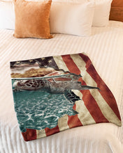 Load image into Gallery viewer, Beautiful Turtle Behind American Flag Gift For Turtle Lovers Fleece Blanket
