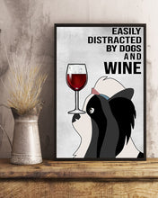 Load image into Gallery viewer, Lhasa Apso Dog And Red Wine Light Grey Background Gift For Dog Lovers Vertical Poster
