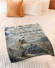 Load image into Gallery viewer, Proud Of You Always Wolf Mom Gift For Son Fleece Blanket
