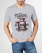 Load image into Gallery viewer, Sewing My Machine Is Calling And I Must Sew Printed Mug Guys V-Neck
