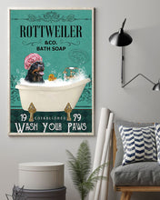 Load image into Gallery viewer, Cute Rottweiler Co Bath Soap Wash You Paws Gift For Dog Lovers Vertical Poster
