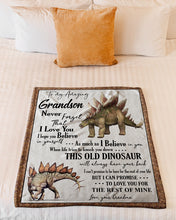 Load image into Gallery viewer, Dinosaur Grandma Gift For Grandson Believe In Yourself Fleece Blanket

