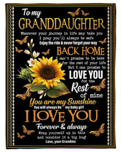 Load image into Gallery viewer, You Are My Sunshine Gold Butterflies Sunflower Grandma Gift For Granddaughter Fleece Blanket
