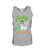 Load image into Gallery viewer, Llama Lucky To Be A Science Teacher Green Books St Patrick's Day Gift Unisex Tank Top

