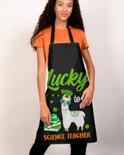 Load image into Gallery viewer, Llama Lucky To Be A Science Teacher Green Books St Patrick's Day Gift Apron
