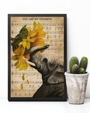 Load image into Gallery viewer, Music Sheet Sunflower My Sunshine Elephant Gift For Elephant Lovers Vertical Poster
