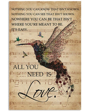 Load image into Gallery viewer, Music Sheet All You Need Is Love Hummingbird Vertical Poster
