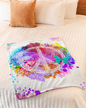 Load image into Gallery viewer, Colorful Splashing In White Butterfly With Peace Sign Fleece Blanket
