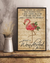Load image into Gallery viewer, Music Sheet And I Think Flamingo What A Wonderful World Vertical Poster
