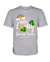Load image into Gallery viewer, Rainbow And Cloud Horseshoe One Lucky Spanish Teacher St Patrick's Day Gift Guys V-Neck
