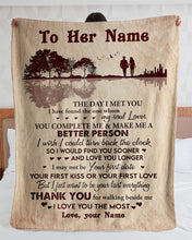 Load image into Gallery viewer, Custom Name Gift For Wife Lake Reflection You Complete Me Sherpa Blanket
