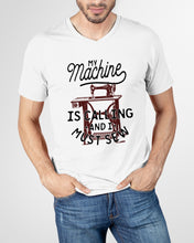 Load image into Gallery viewer, Sewing My Machine Is Calling And I Must Sew Printed Mug Guys V-Neck
