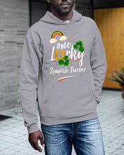 Load image into Gallery viewer, Rainbow And Cloud Horseshoe One Lucky Spanish Teacher St Patrick's Day Gift Hoodie
