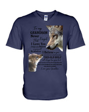 Load image into Gallery viewer, Wolf Grandma Gift For Grandson Believe In Yourself Guys V-Neck
