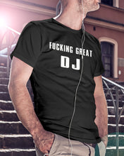 Load image into Gallery viewer, Fucking Great DJ Black And White Printed Mug Guys Tee
