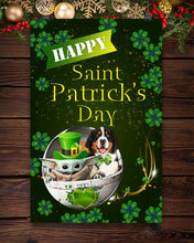 Load image into Gallery viewer, Bernese Mountain  And Baby Yoda Shamrock St. Patrick's Day Color Changing Mug Vertical Poster

