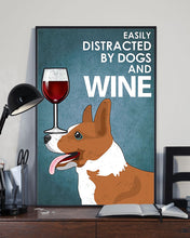 Load image into Gallery viewer, Funny Corgi Dog And Red Wine Blue Background Gift For Dog Lovers Vertical Poster
