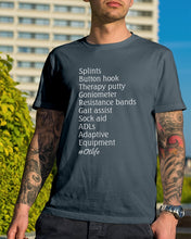 Load image into Gallery viewer, Splints Button Hook Therapy Putty Goniometer Resistance Bands Guys Tee
