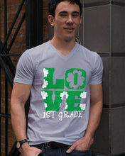 Load image into Gallery viewer, 1st Grade Love White Clover St Patrick's Day Gift For Teacher Guys V-Neck
