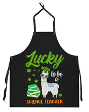 Load image into Gallery viewer, Llama Lucky To Be A Science Teacher Green Books St Patrick's Day Gift Apron
