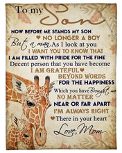 Load image into Gallery viewer, Giraffe Leave Pattern Always Right There In Your Heart Mom Gift For Son Fleece Blanket
