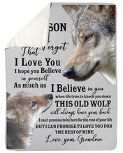Load image into Gallery viewer, Wolf Grandma Gift For Grandson Believe In Yourself Sherpa Blanket
