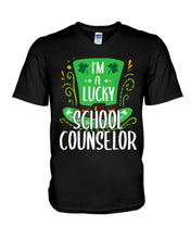 Load image into Gallery viewer, Green Top Hat I'm A Lucky School Counselor St Patrick's Day Gift Guys V-Neck
