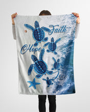 Load image into Gallery viewer, Faith Hope Love Blue Turtle On Beach Meaningful Gift Fleece Blanket
