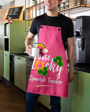 Load image into Gallery viewer, Rainbow And Cloud Horseshoe One Lucky Spanish Teacher St Patrick's Day Gift Apron

