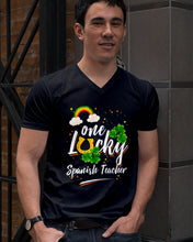 Load image into Gallery viewer, Rainbow And Cloud Horseshoe One Lucky Spanish Teacher St Patrick's Day Gift Guys V-Neck
