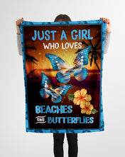 Load image into Gallery viewer, Gift For Women Just A Girl Who Loves Beaches And Butterflies Fleece Blanket
