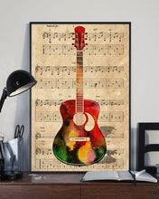 Load image into Gallery viewer, Watercolor Guitar In Music Sheet Meaningful Gift For Guitar Player Vertical Poster

