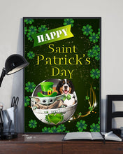 Load image into Gallery viewer, Bernese Mountain  And Baby Yoda Shamrock St. Patrick's Day Color Changing Mug Vertical Poster
