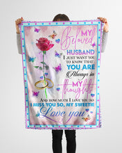 Load image into Gallery viewer, Red Rose Always In My Thoughts Gift For Husband Fleece Blanket
