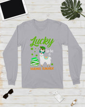 Load image into Gallery viewer, Llama Lucky To Be A Science Teacher Green Books St Patrick's Day Gift Unisex Long Sleeve
