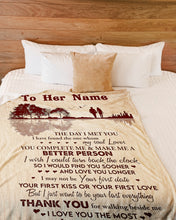 Load image into Gallery viewer, Custom Name Gift For Wife Lake Reflection You Complete Me Fleece Blanket
