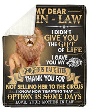 Load image into Gallery viewer, Thank You Roaring Lion Mother Gift For Son In Law Sherpa Blanket
