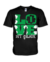 Load image into Gallery viewer, 1st Grade Love White Clover St Patrick's Day Gift For Teacher Guys V-Neck

