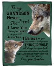 Load image into Gallery viewer, Wolf Grandma Gift For Grandson Believe In Yourself Fleece Blanket
