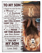 Load image into Gallery viewer, Lion Reflection You Are My Son Forever Dad Gift For Son Fleece Blanket
