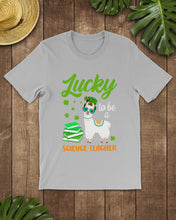 Load image into Gallery viewer, Llama Lucky To Be A Science Teacher Green Books St Patrick's Day Gift Guys Tee

