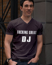 Load image into Gallery viewer, Fucking Great DJ Black And White Printed Mug Guys V-Neck
