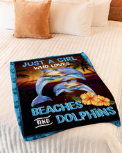 Load image into Gallery viewer, Just A Girl Who Loves Beaches And Dolphins Fleece Blanket

