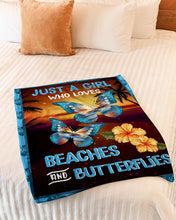 Load image into Gallery viewer, Gift For Women Just A Girl Who Loves Beaches And Butterflies Fleece Blanket
