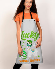 Load image into Gallery viewer, Llama Lucky To Be A Science Teacher Green Books St Patrick's Day Gift Apron

